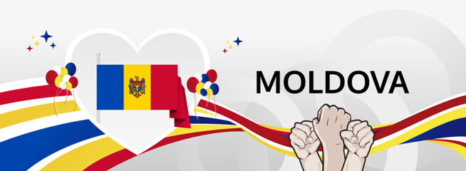 Moldova Independence Day modern greeting banner. 27 August Happy National Day. Festive horizontal templates in flag colors, great for carnival event, poster, tourism campaign, and holiday sale