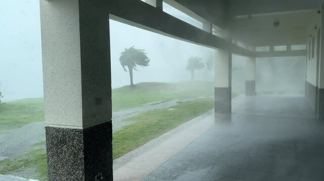 Major Hurricane Eyewall Wind Rain Rip Through Building - Haikui