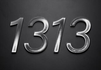 Chrome metal 3D number design of 1313 on grey background.