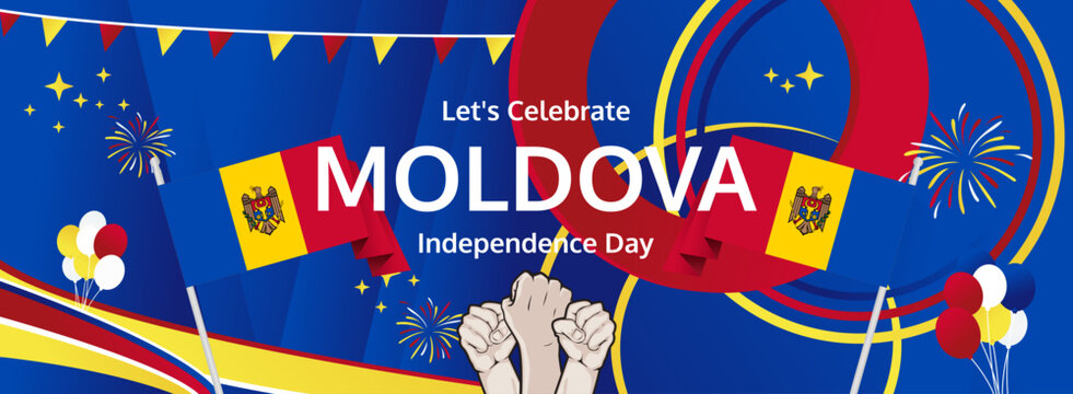 Moldova Independence Day modern greeting banner. 27 August Happy National Day. Festive horizontal templates in flag colors, great for carnival event, poster, tourism campaign, and holiday sale - Powered by Adobe