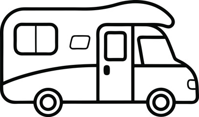 Motorhome camper vehicle drawn in minimalist continuous line art style representing travel freedom road trips and outdoor adventures ideal for vacation and RV lifestyle