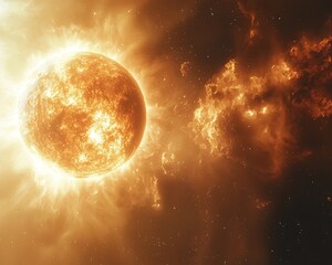 Obraz premium Fiery celestial body, cosmic clouds