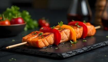 salmon kebab on a plate