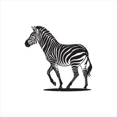 Zebra Silhouette Illustration, Black and White Wild Animal Design