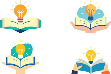 vector illustration of book and bulb and knowledge