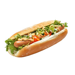 Enjoying a delicious hot dog topped with fresh vegetables and sauce at a summer picnic in the park
