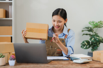 Woman Presenting Package Online