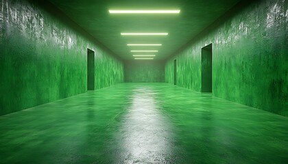 Obraz premium Green, neon-lit corridor