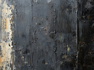 Textured black oil painting with distressed surface