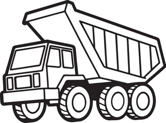 articulated dump truck machine line art, black outline, vector and illustration, coloring book page line art drawing © 69creativedesigner