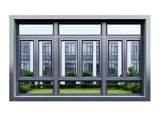 Realistic Illustration Of Gray Window With View Of Cityscape And Green Landscape - Isolated Background