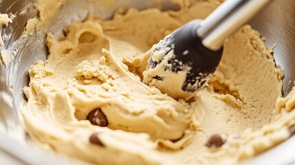 Mixing dough for cookies in bright kitchen.