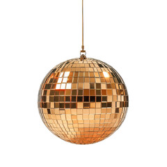 Obraz premium Shimmering gold disco ball reflecting light during a lively party setting in a vibrant dance hall