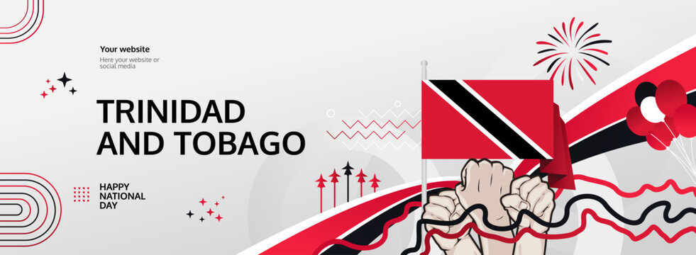 Trinidad And Tobago Independence Day banner. 31 August Happy National Day. Festive horizontal templates in flag colors, great for carnival event, poster, greeting card, tourism, and holiday sale