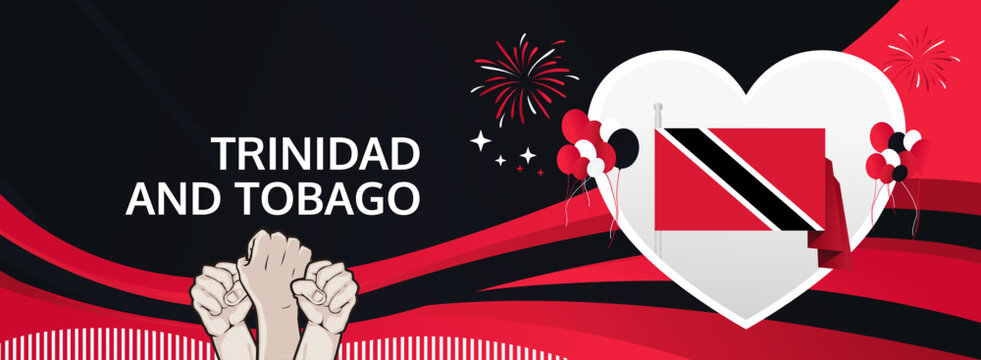 Trinidad And Tobago Independence Day banner. 31 August Happy National Day. Festive horizontal templates in flag colors, great for carnival event, poster, greeting card, tourism, and holiday sale