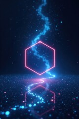 Abstract Hexagon Portal with Glowing Blue and Pink Particles and Light Trails
