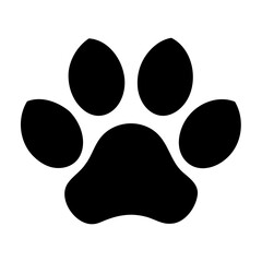 Dog paw print vector illustration for pet lovers and animal rescue organizations black and white silhouette design isolated on transparent background © QuickDesign24
