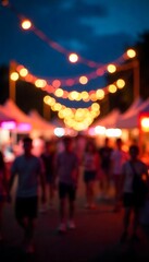 Naklejka premium Generative AI capturing a festive night market scene with bokeh lights and blurred figures creating a vibrant atmosphere