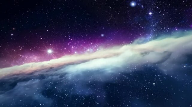 Interstellar Realm: A Celestial Nebula with Twinkling Stars on the Night Horizon