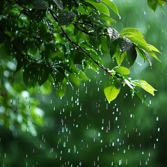 Lush foliage in a gentle summer rain