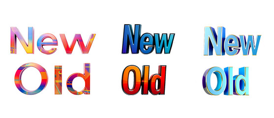 Colorful New Old 3D Text Graphic Set, Perfect for Creative Designs, Advertisements, and Versatile Marketing Projects