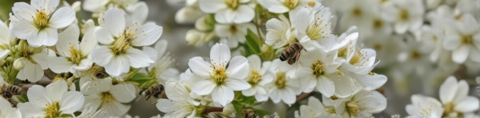 Busy bees hover around pristine white blossoms, gathering nectar , environment, bloom