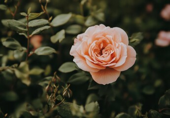 Pale Peach Rose Close Up Soft Natural Light Garden Photography