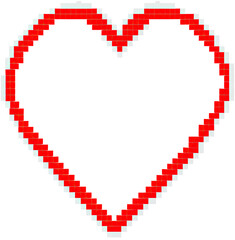Stylized pixel art heart shape with bold red outline on a black background for creative projects.