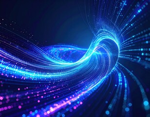 Vibrant abstract background featuring luminous lines and sparkling dots, creating a dynamic interplay of light and color that evokes a sense of motion.