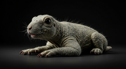 Obraz premium Lizard Resting on Black Background with Striking Textural Details
