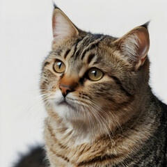 Tabby cat looking up in profile view