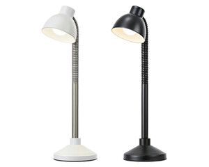 Adjustable desk lamps with flexible necks in black and white on a transparent background