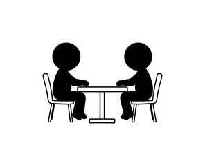 two black figures are sitting at the table opposite each other