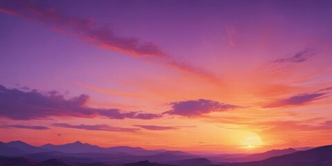 Fototapeta premium Abstract watercolor sunset, vibrant orange & purple hues, backdrop, header, banner