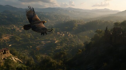 Obraz premium Majestic eagle over valley landscape