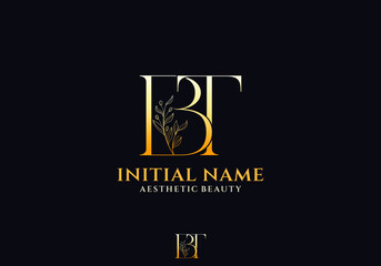 Letter BT Beauty Logo with Flourish Ornament Luxury