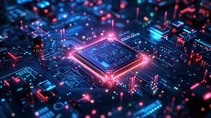 Obraz premium Futuristic Central Processing Unit: Neon Glow Circuit Board