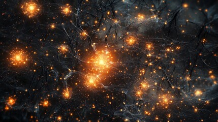 Naklejka premium Neural Network: A complex web of interconnected neurons firing with activity