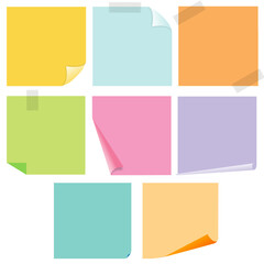 Folded Corner Sticky Notes Paper Vector Illustration Set