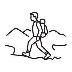 Hiking silhouette line art icon editable stock vector art illustration on white background.