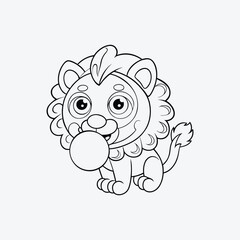 Lion with Bubblegum Coloring Page Vector Drawing