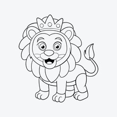 Lion with Crown Coloring Page Vector Illustration