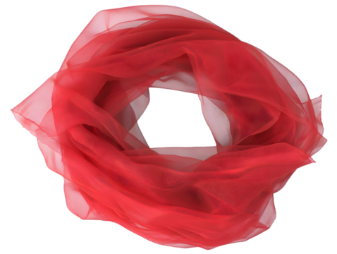 Red Chiffon Scarf Isolated, Transparent Background, Fashion Accessory