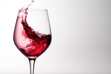Rich red wine, swirling in glass against bright white , simple, vintage, minimalist