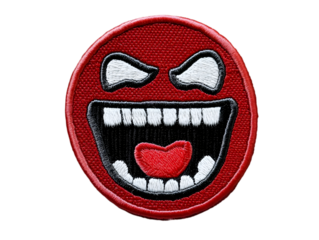 Red Circular Embroidered Laughing Face Patch Illustration