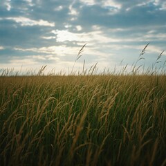 Field of tall grass swaying in summer wind