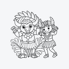 Buffalo Jungle Dance Coloring Page Vector Design