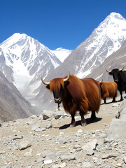 Yaks in the Himalayan mountains