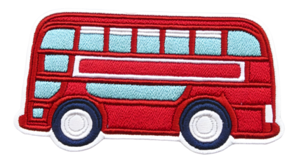 Red Double Decker Bus Illustration Patch with Transparent Background
