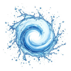 A swirling blue water vortex with dynamic splashes radiating outward in a circular motion.